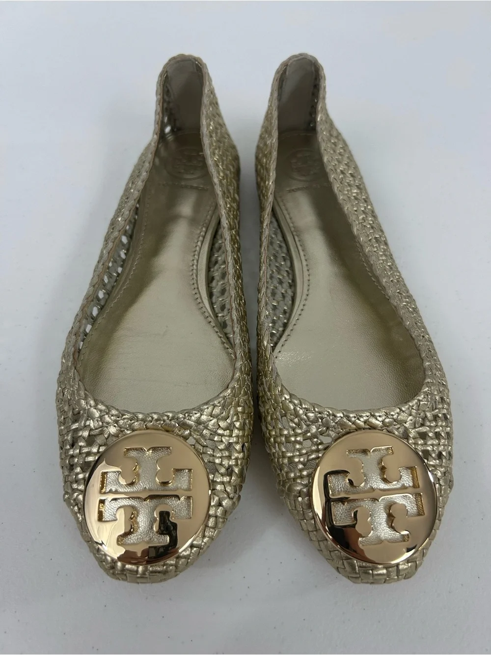 Tory Burch Reva Pasedena Woven Gold Ballet Flats Size 7.5